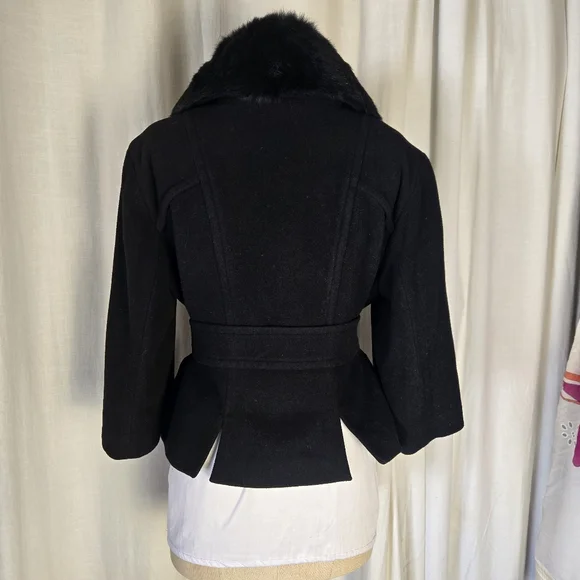 Bebe Wool With Fur Trim Crop 3/4 Length Sleeve Jacket Large - Picture 4 of 8